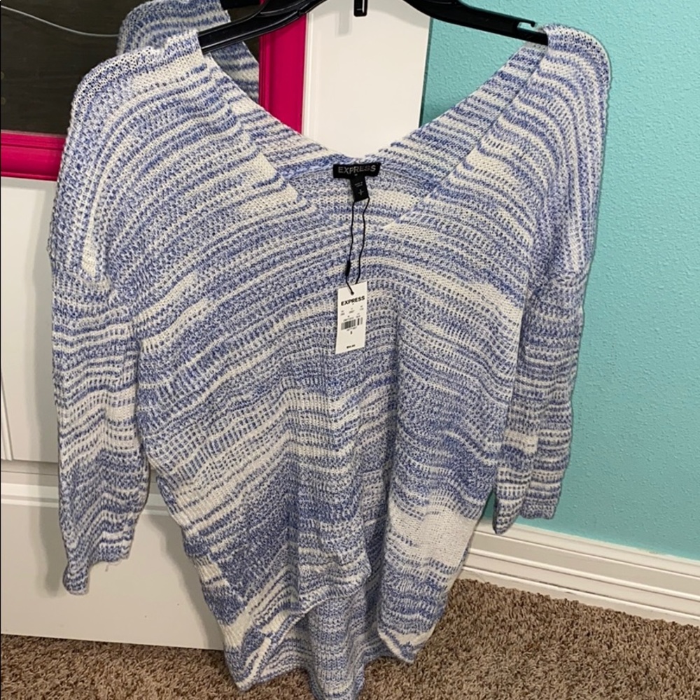 Express blue and white sweater